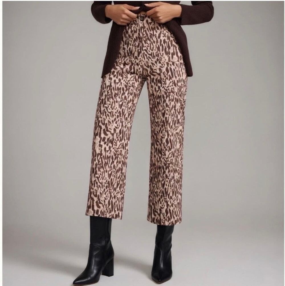 Maeve Anthropologie The Colette Leopard Animal Print Wide Leg Crop Pants 31 Boho